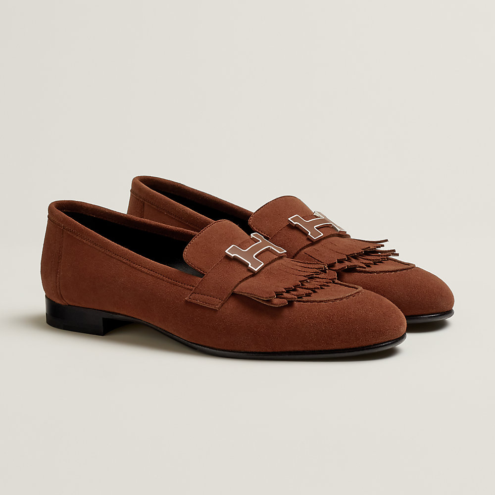 MOCASSINS HERMÈS MODÈLE DESTIN EN CUIR PALLADIUM - TAILLE 38,5 - OCCASION